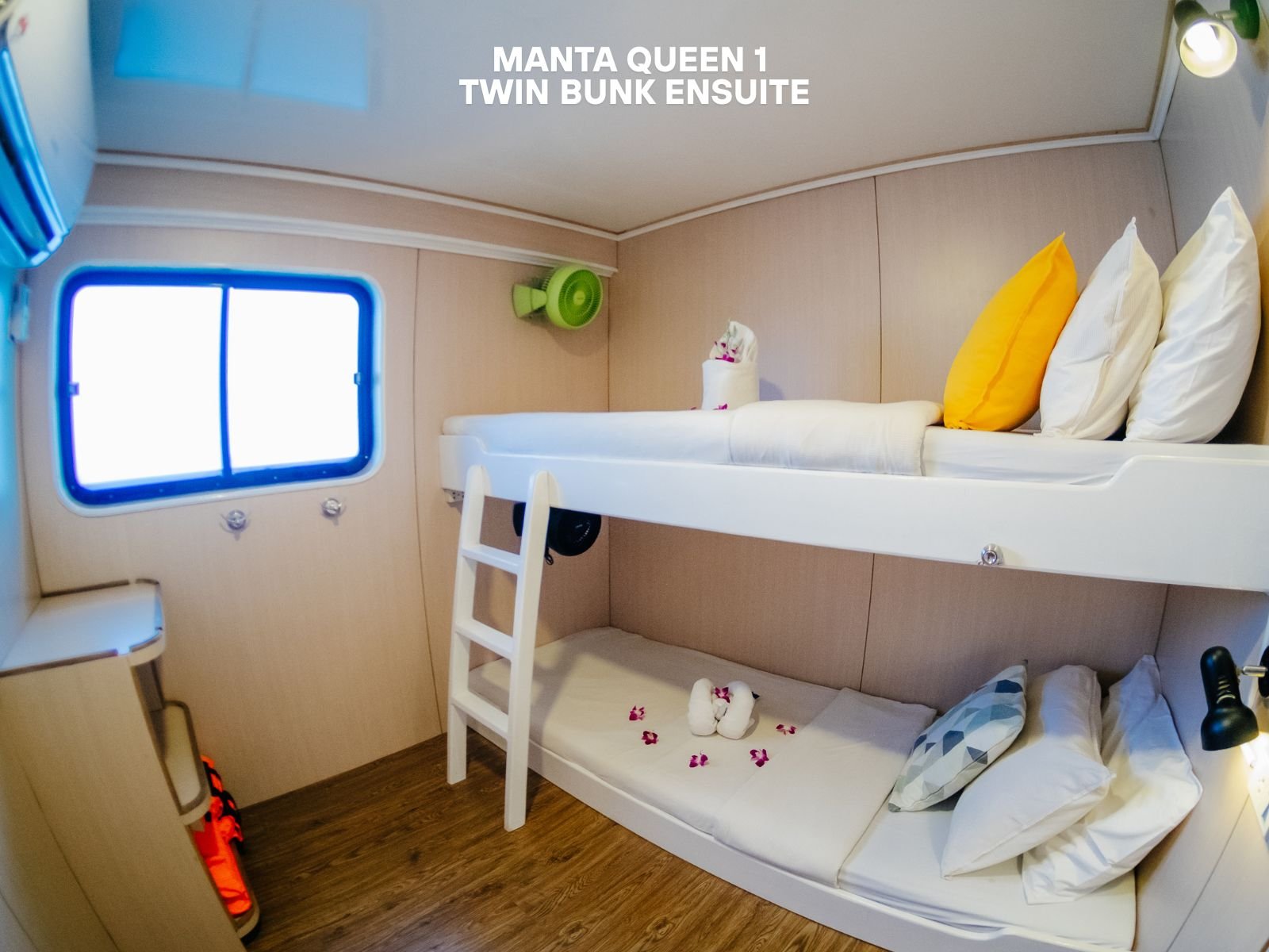 twin bunk cabins on manta queen 1 main deck